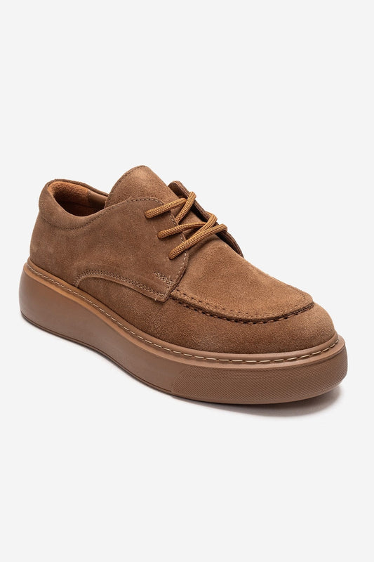 MAREON - Zapatos Diarios con Cordones de Cuero Genuino Color Topo (Mujer)