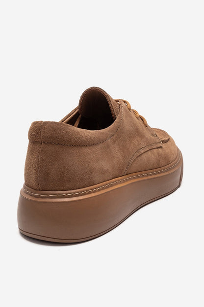MAREON - Taupe Genuine Leather Lace-Up Daily Shoe (Women)