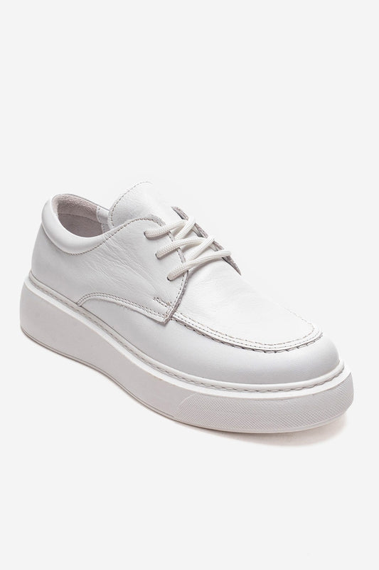 MAREON - Zapatilla de Cuero Genuino Blanco con Cordones (Mujer)