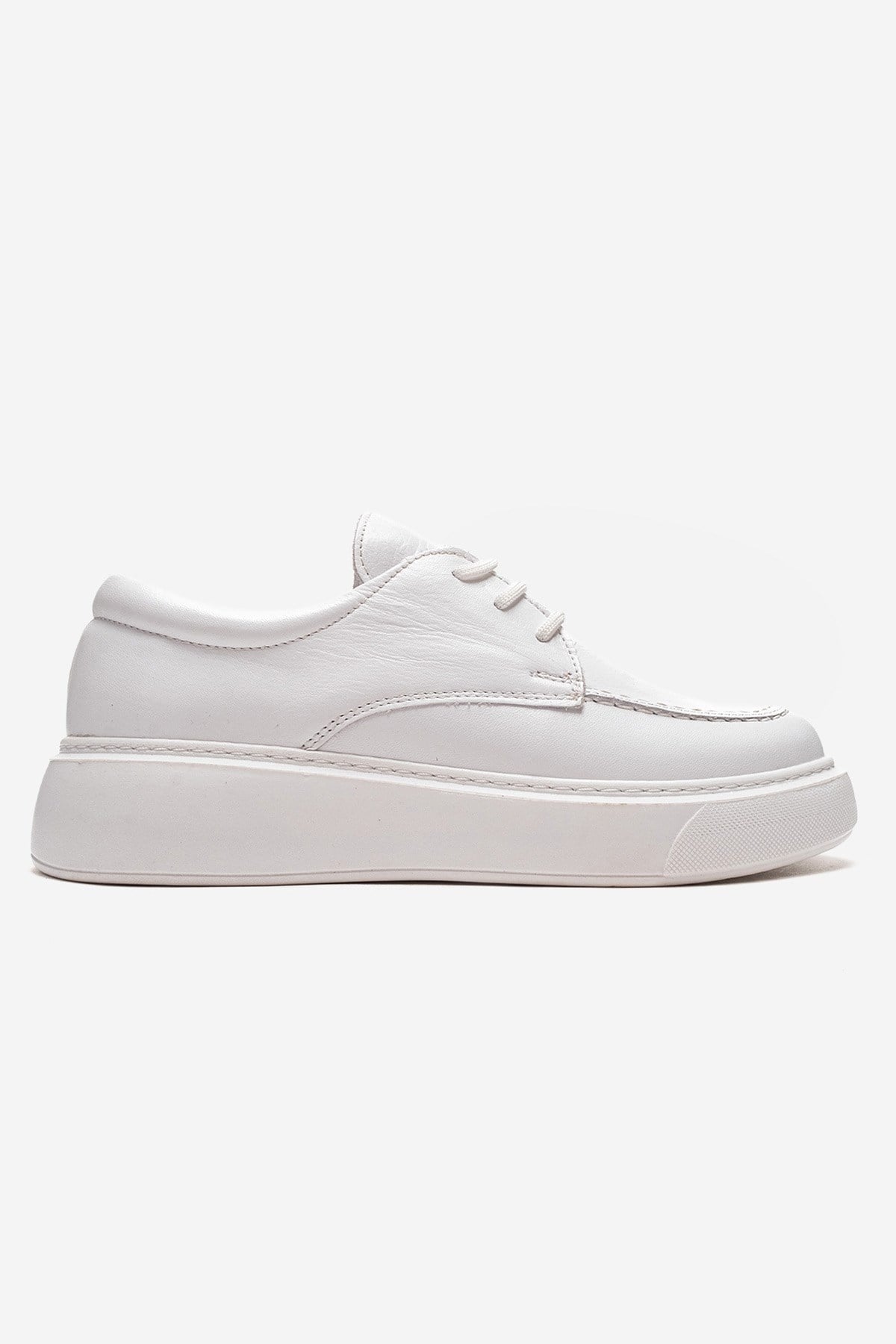 MAREON - Zapatilla de Cuero Genuino Blanco con Cordones (Mujer)