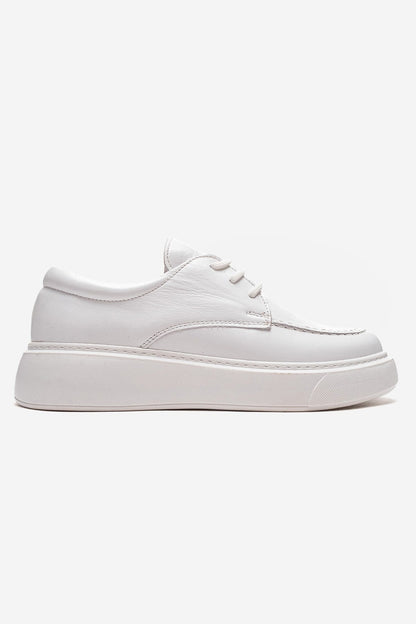 MAREON - Zapatilla de Cuero Genuino Blanco con Cordones (Mujer)