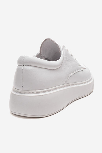 MAREON - Zapatilla de Cuero Genuino Blanco con Cordones (Mujer)