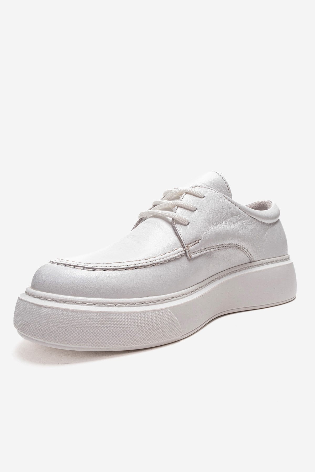 MAREON - Zapatilla de Cuero Genuino Blanco con Cordones (Mujer)