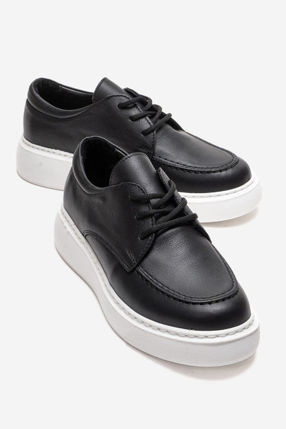 MAREON - Zapatos Diarios de Cuero Genuino Negro con Cordones (Mujer)