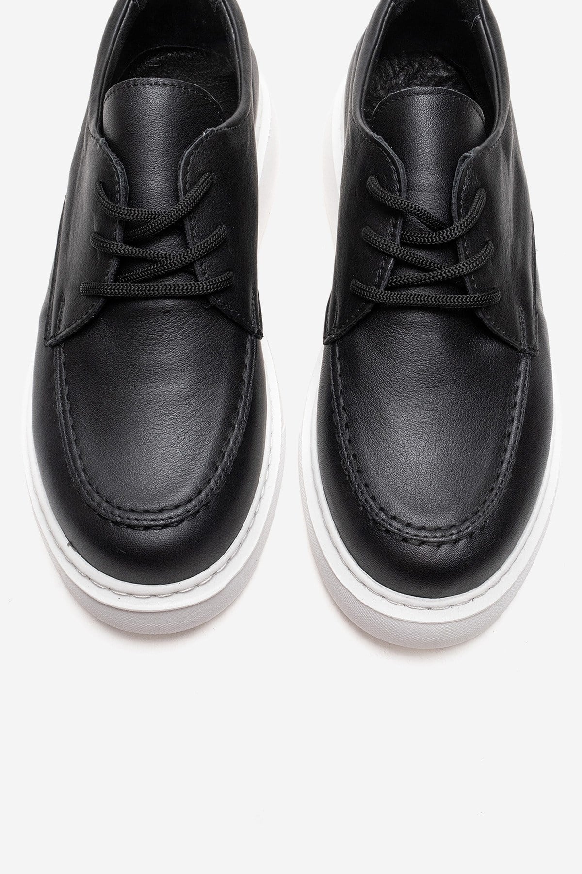 MAREON - Zapatos Diarios de Cuero Genuino Negro con Cordones (Mujer)
