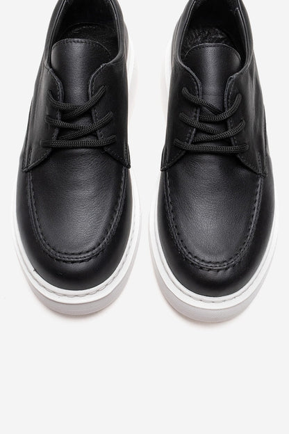 MAREON - Zapatos Diarios de Cuero Genuino Negro con Cordones (Mujer)