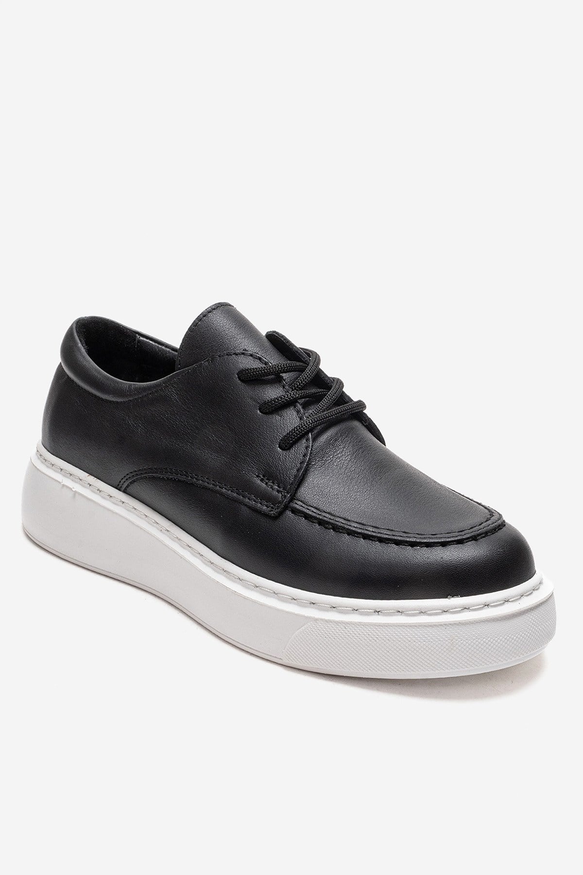 MAREON - Zapatos Diarios de Cuero Genuino Negro con Cordones (Mujer)