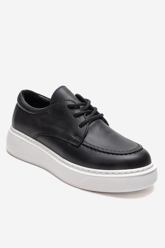 MAREON - Zapatos Diarios de Cuero Genuino Negro con Cordones (Mujer)