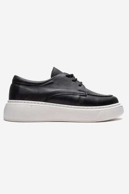 MAREON - Zapatos Diarios de Cuero Genuino Negro con Cordones (Mujer)