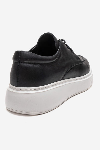 MAREON - Zapatos Diarios de Cuero Genuino Negro con Cordones (Mujer)