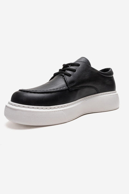 MAREON - Zapatos Diarios de Cuero Genuino Negro con Cordones (Mujer)