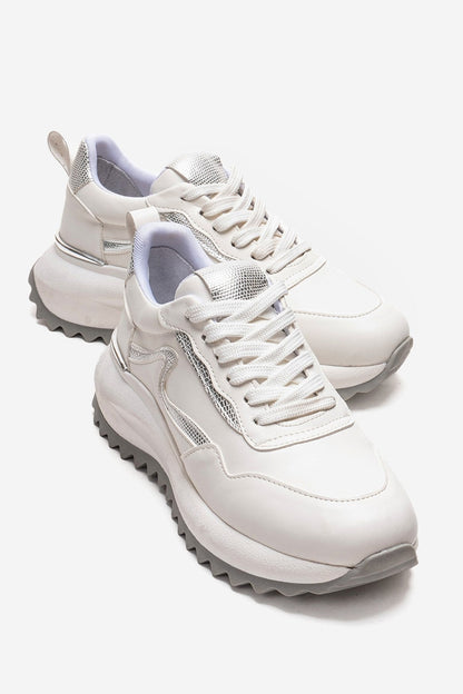 WHISPER - White Leather-Look Chunky Platform Everyday Sneaker (Women)