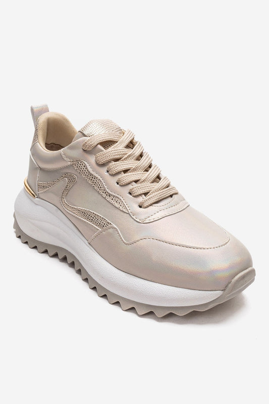 WHISPER - Zapatillas deportivas de plataforma gruesa con purpurina beige para mujer