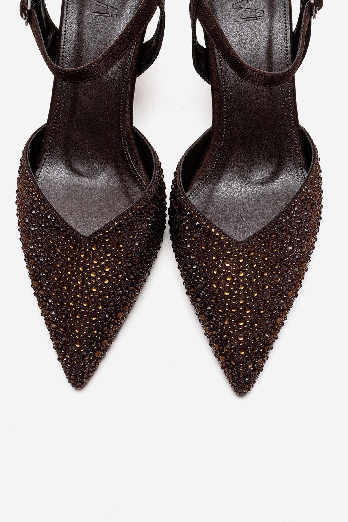 VILKA - Brown Satin Embellished Pointed Toe Stiletto Pump (Women)