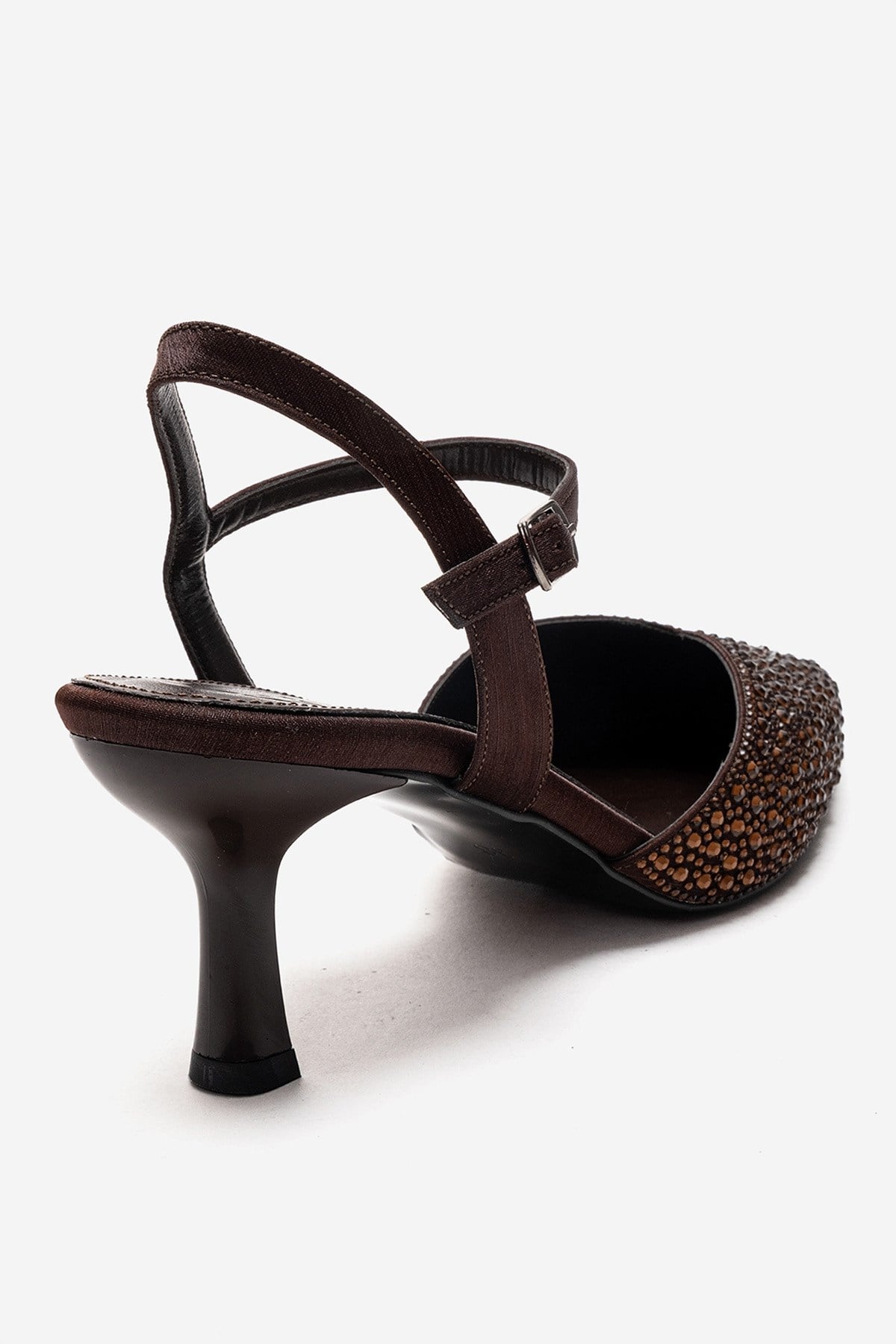 VILKA - Brown Satin Embellished Pointed Toe Stiletto Pump (Women)