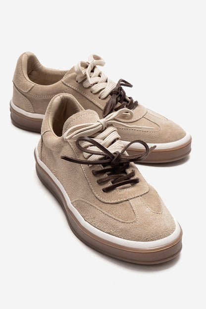 MELLE - Zapatilla Informal de Piel de Ante Genuina Beige (Mujer)