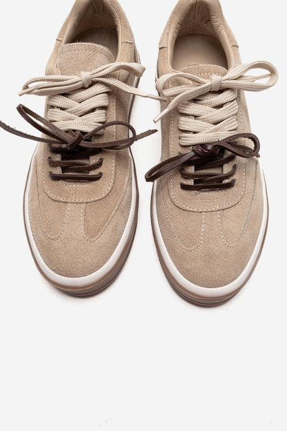 MELLE - Zapatilla Informal de Piel de Ante Genuina Beige (Mujer)
