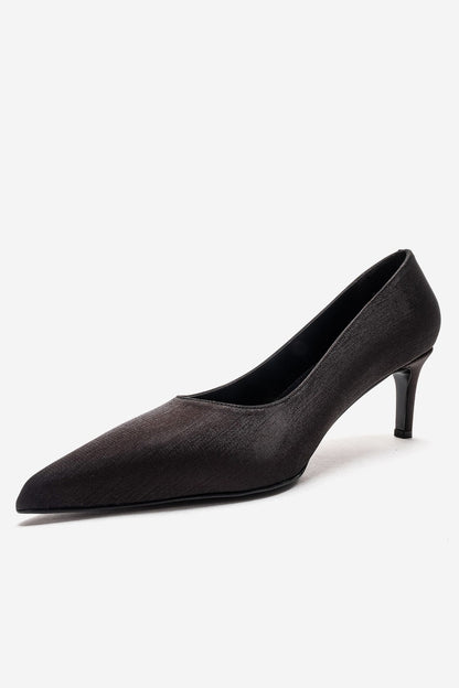 VELMIRA - Black Satin Stiletto Pump (Women)