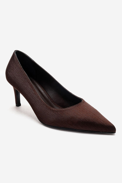 VELMIRA - Brown Satin Stiletto Pump (Women)