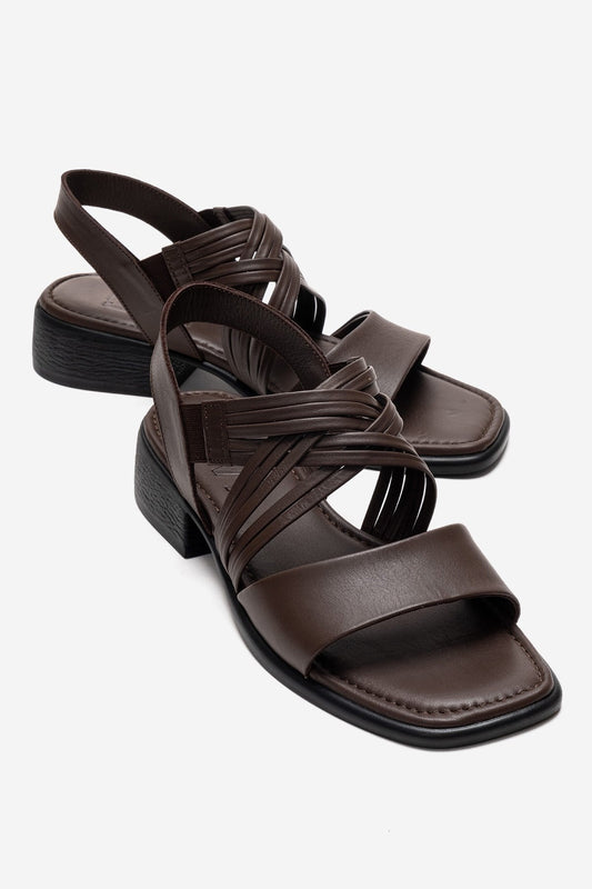 LIVELLO - Sandalia multi-tira de cuero genuino marrón (Mujer)