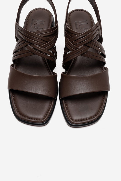 LIVELLO - Brown Genuine Leather Multi-Strap Sandal (Women)