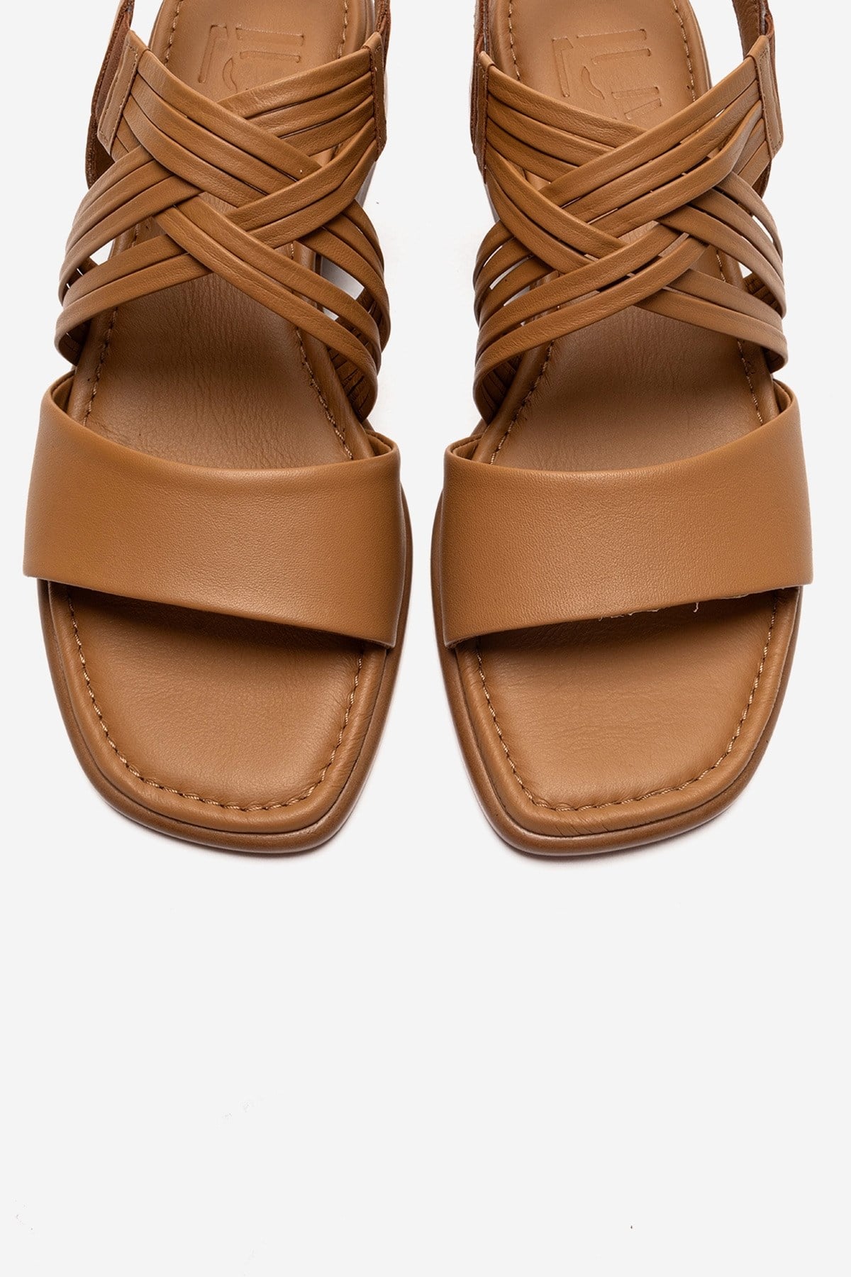 LIVELLO - Cognac Genuine Leather Block Heel Multi-Strap Sandal (Women)
