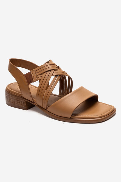 LIVELLO - Cognac Genuine Leather Block Heel Multi-Strap Sandal (Women)