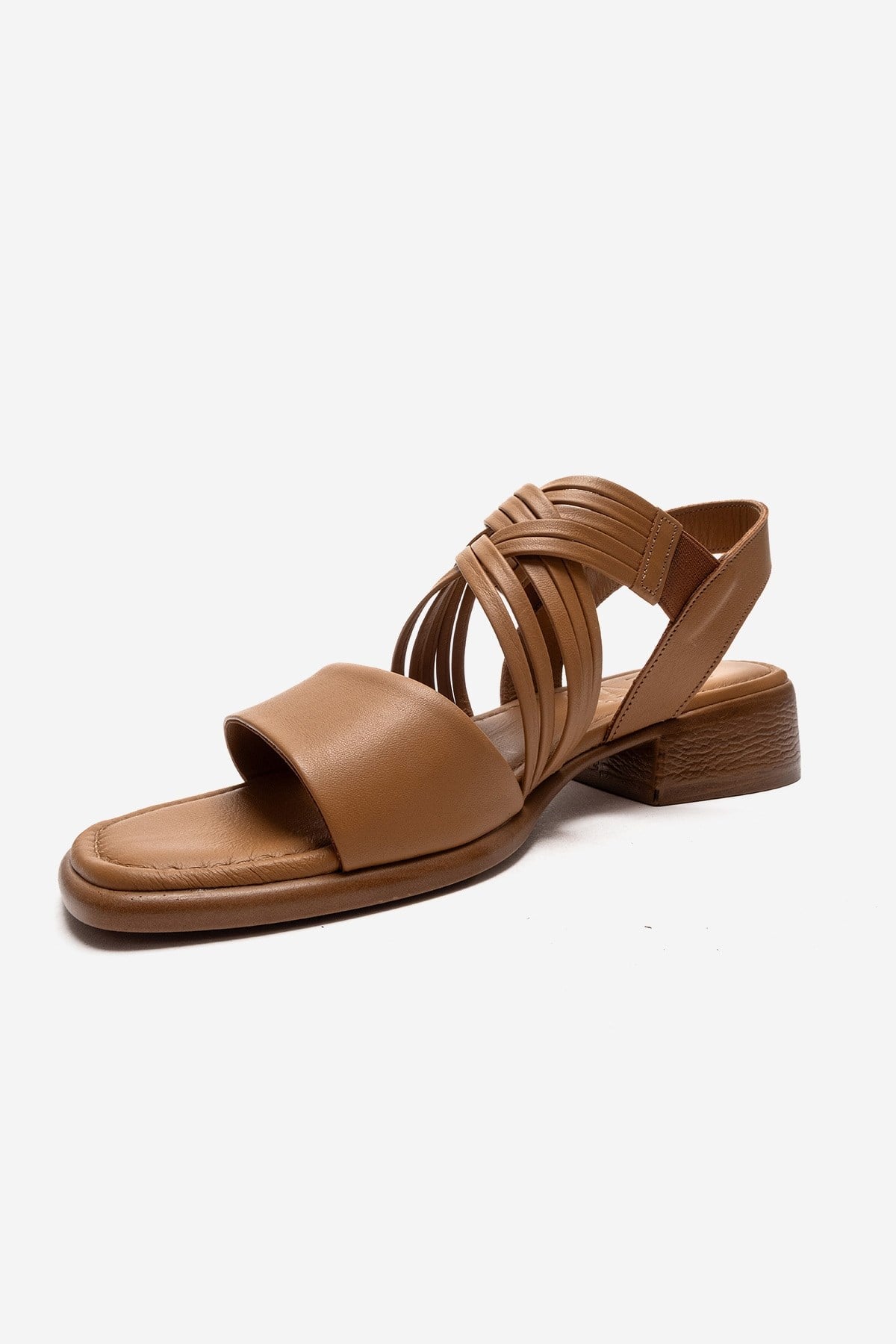 LIVELLO - Cognac Genuine Leather Block Heel Multi-Strap Sandal (Women)