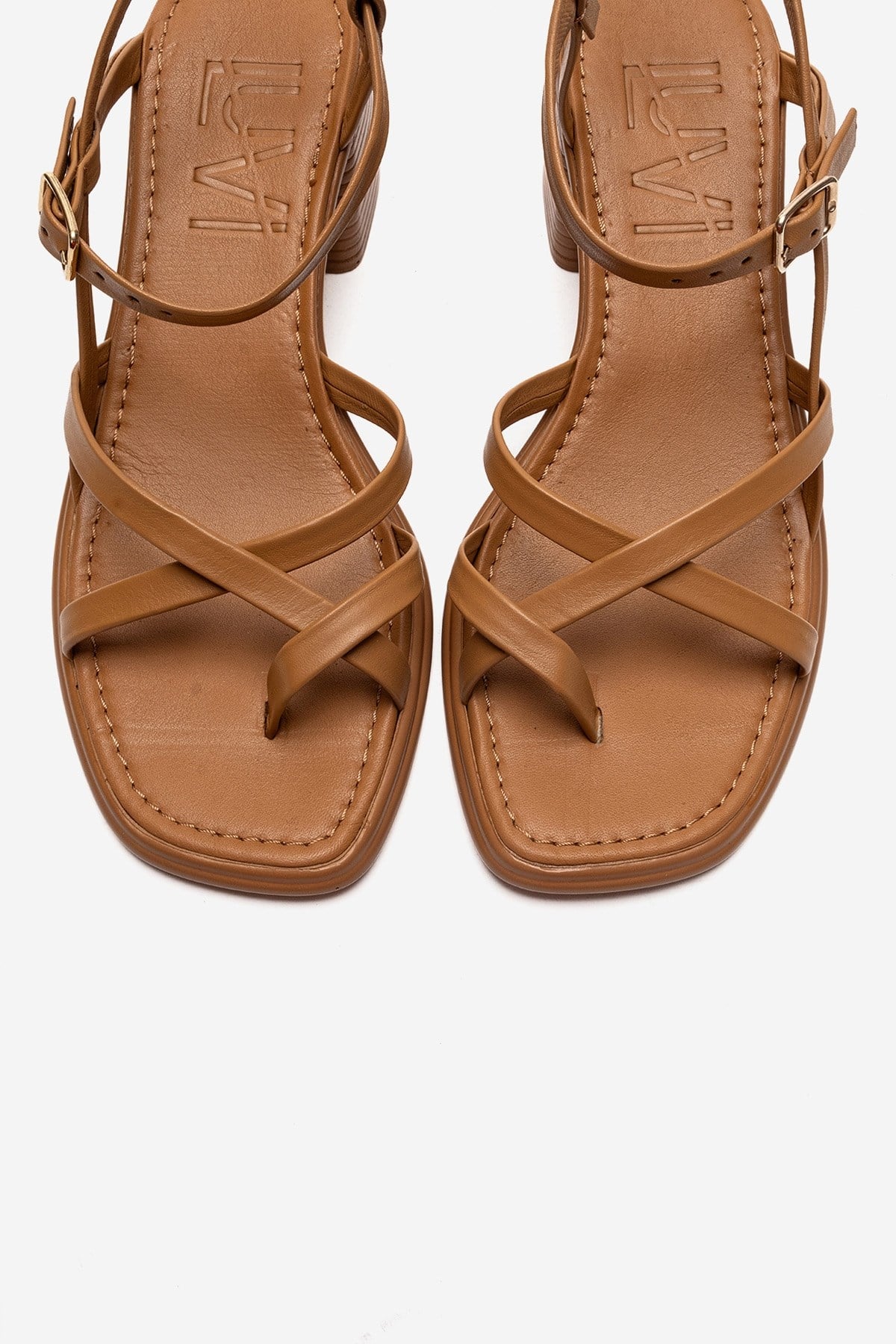 LAVISH - Cognac Genuine Leather Block Heel Sandal (Women)