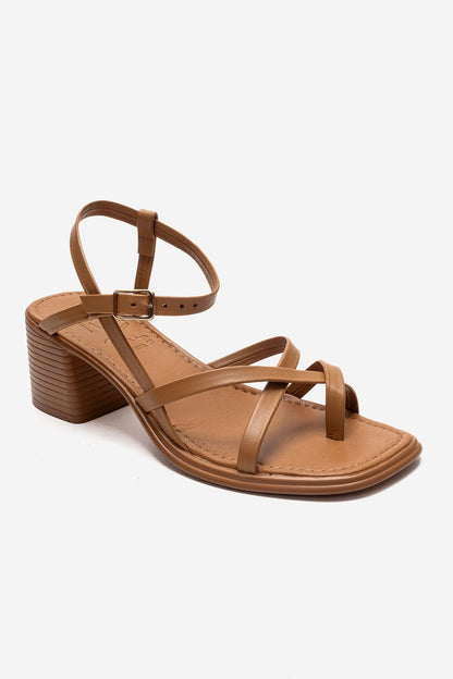 LAVISH - Cognac Genuine Leather Block Heel Sandal (Women)