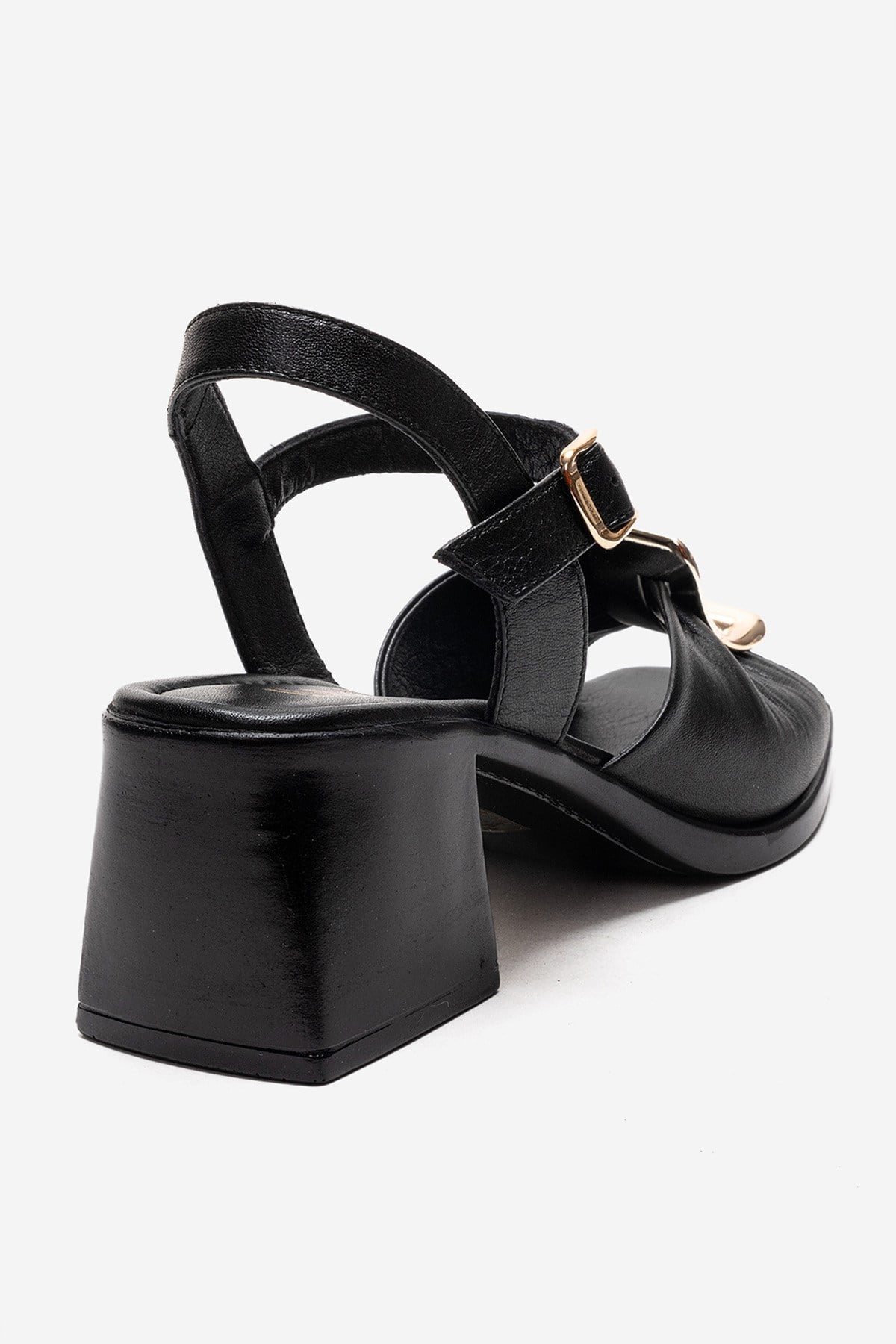 ASHA - Sandalia de tacón de bloque de cuero genuino negro (Mujer)