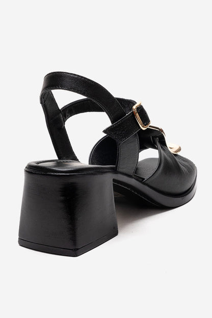 ASHA - Sandalia de tacón de bloque de cuero genuino negro (Mujer)