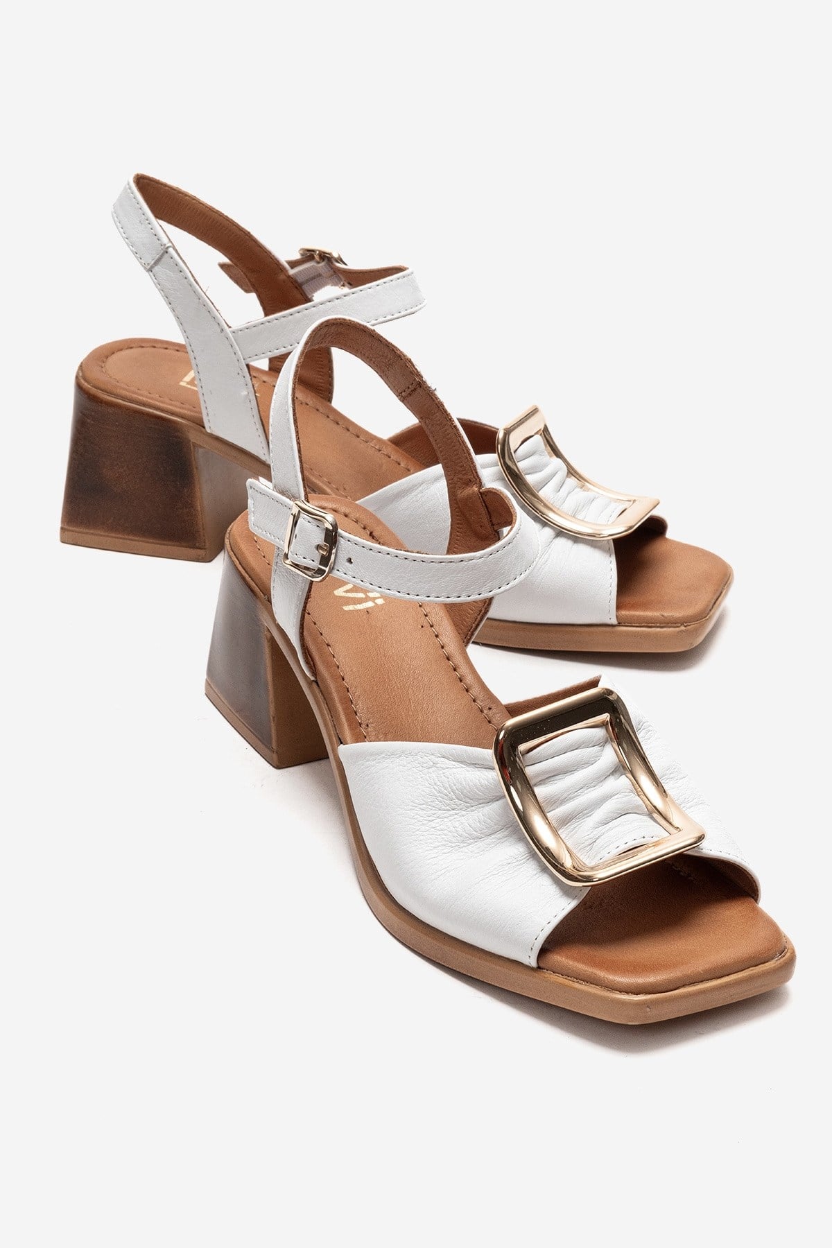 ASHA - White Genuine Leather Block Heel Sandal (Women)