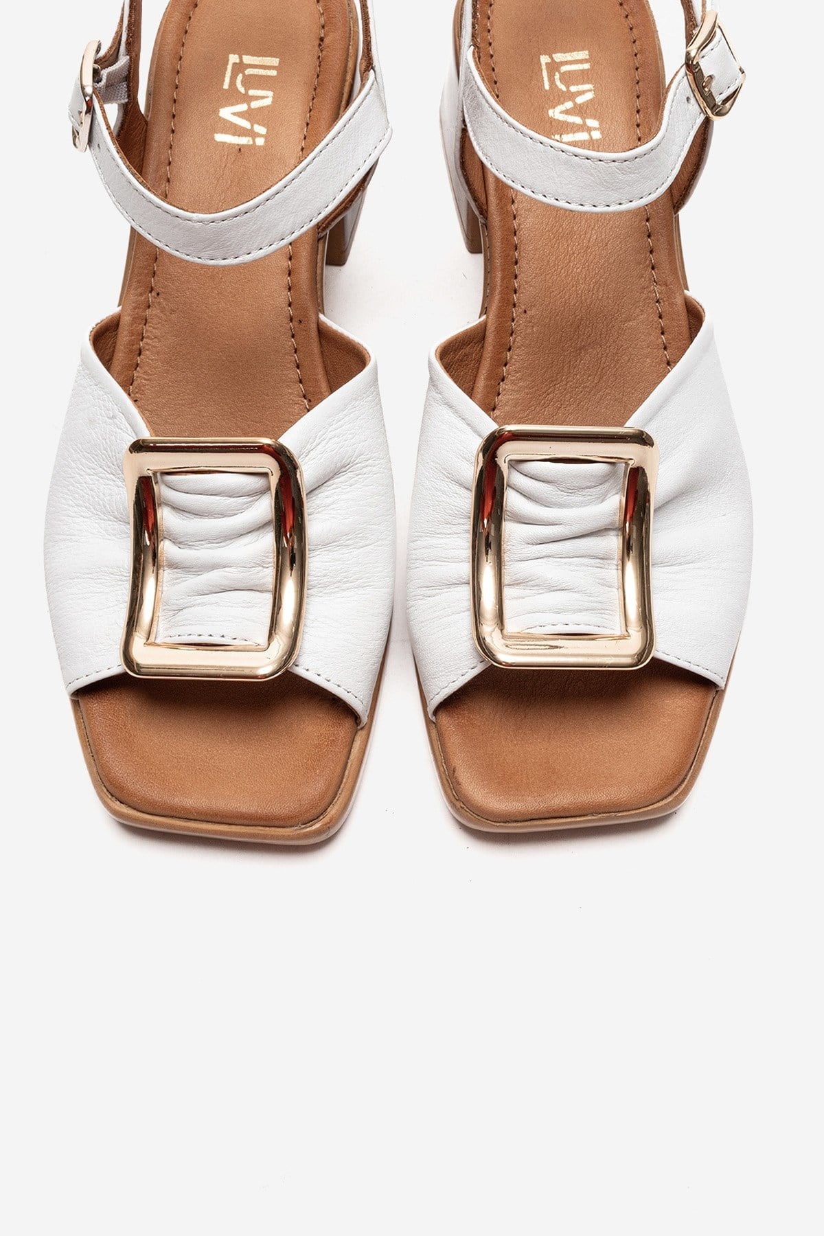 ASHA - White Genuine Leather Block Heel Sandal (Women)