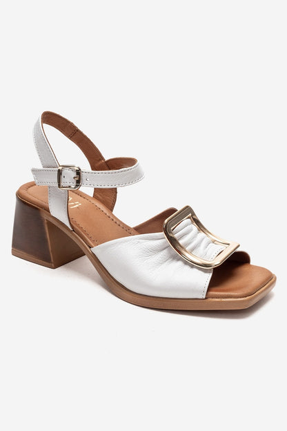 ASHA - White Genuine Leather Block Heel Sandal (Women)