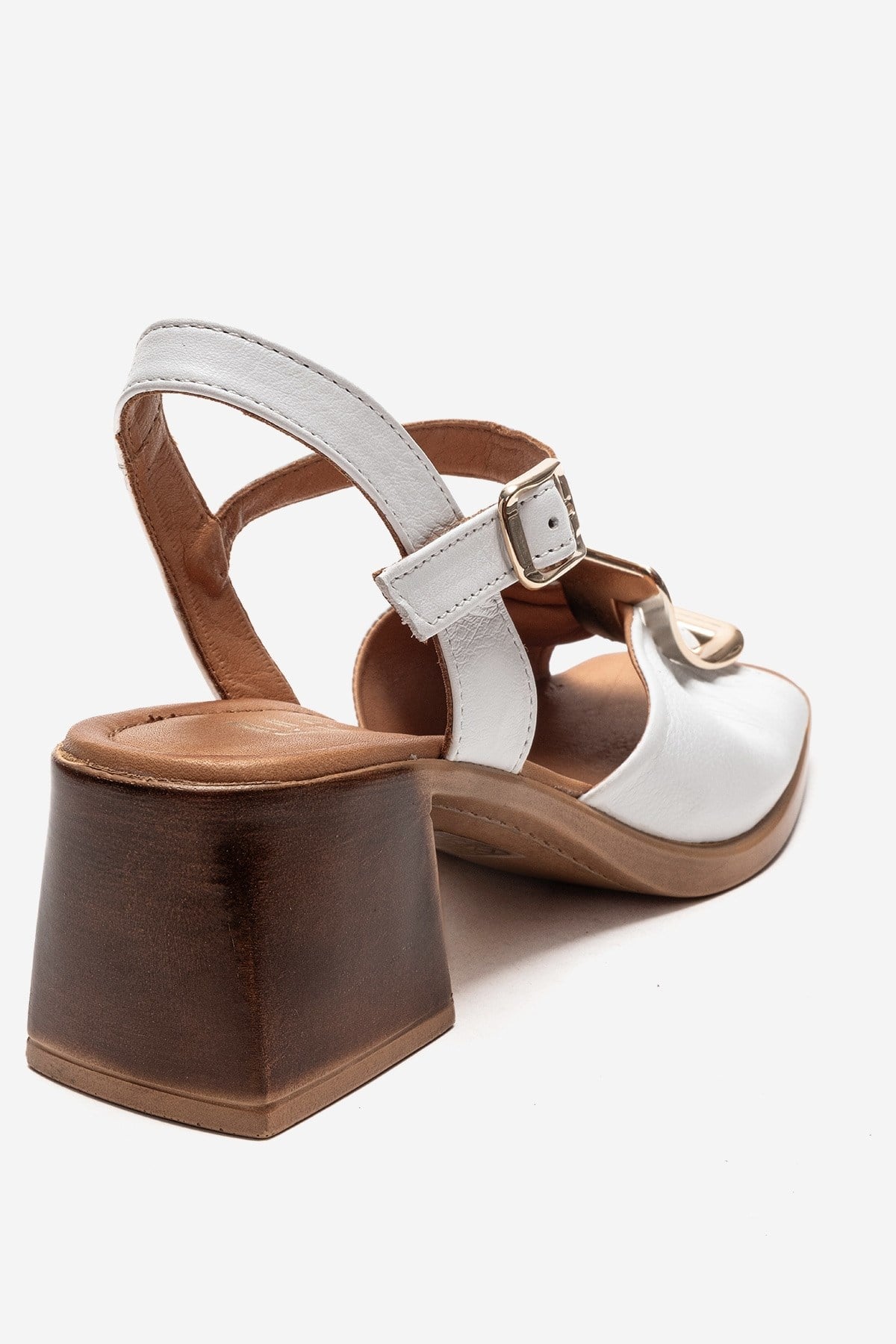 ASHA - White Genuine Leather Block Heel Sandal (Women)