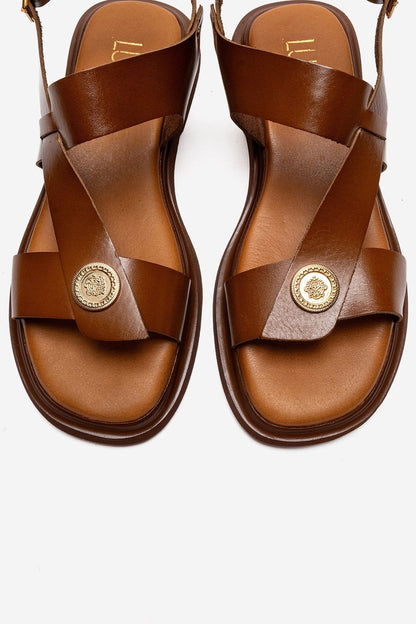 Quella - Cognac Genuine Leather Buckle Sandal (Women)
