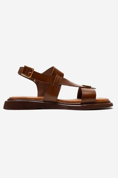 Quella - Cognac Genuine Leather Buckle Sandal (Women)