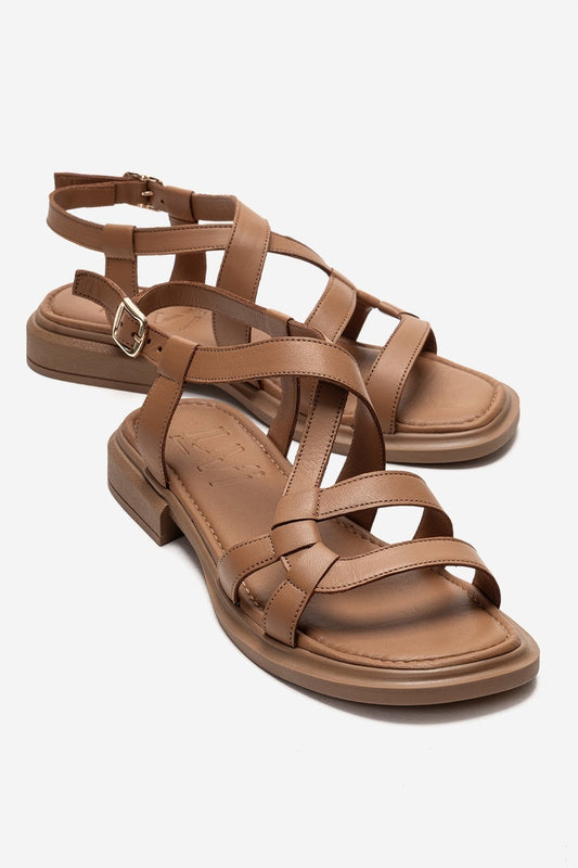 Laveda - Sandalia de Piel Genuina Color Coñac (Mujer)