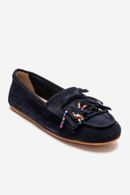 Evelyn - Mocasín de cuero genuino azul marino (mujer)