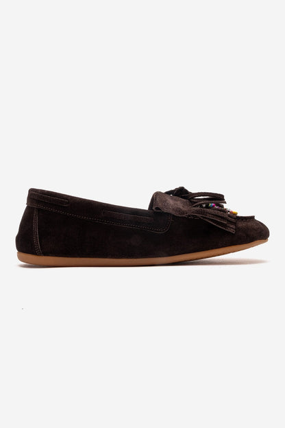 Evelyn - Mocasín de gamuza de cuero genuino marrón (Mujer)