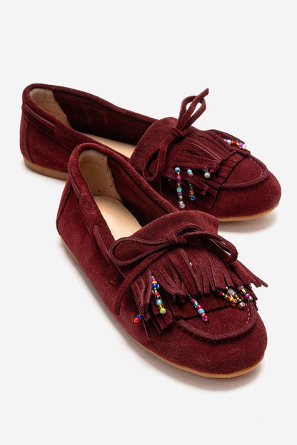 Evelyn - Burgundy Genuine Leather Suede Loafer (Women)