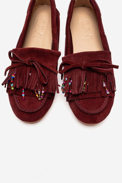 Evelyn - Burgundy Genuine Leather Suede Loafer (Women)