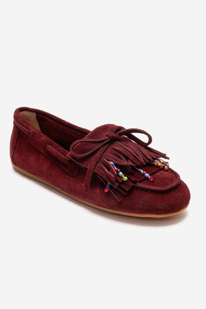 Evelyn - Burgundy Genuine Leather Suede Loafer (Women)