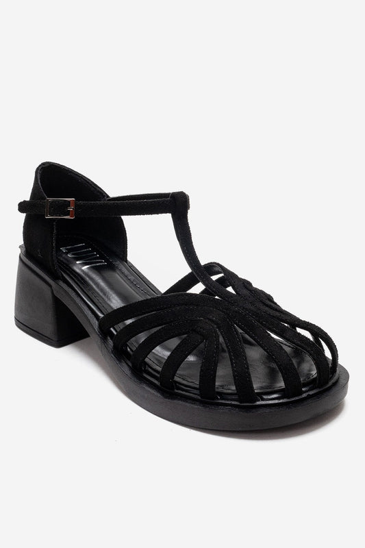 Nolana - Sandalia negra con tacón de bloque (Mujer)