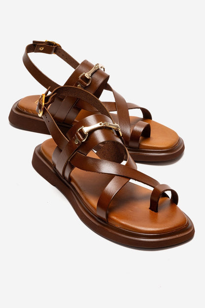 FABIANA - Camel Genuine Leather Toe-Post Sandal (Women)