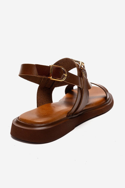 FABIANA - Camel Genuine Leather Toe-Post Sandal (Women)