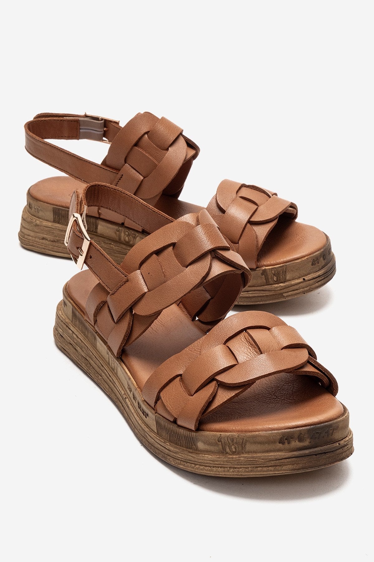 ELVORO - Sandalia de Piel Genuina Camel (Mujer)