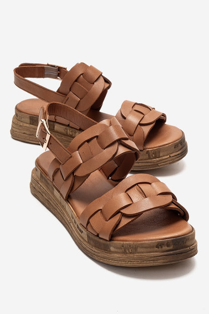 ELVORO - Sandalia de Piel Genuina Camel (Mujer)