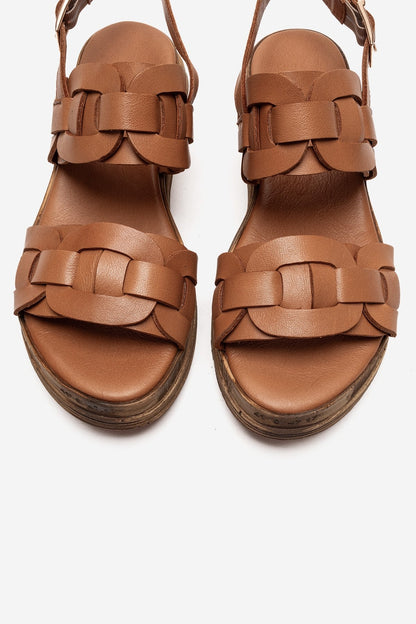 ELVORO - Sandalia de Piel Genuina Camel (Mujer)